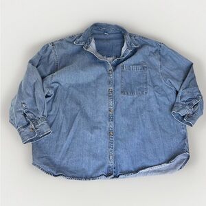 Old Navy Oversized Denim Jacket Women XL Blue 3/4 Sleeve Cottage Spring Chambray